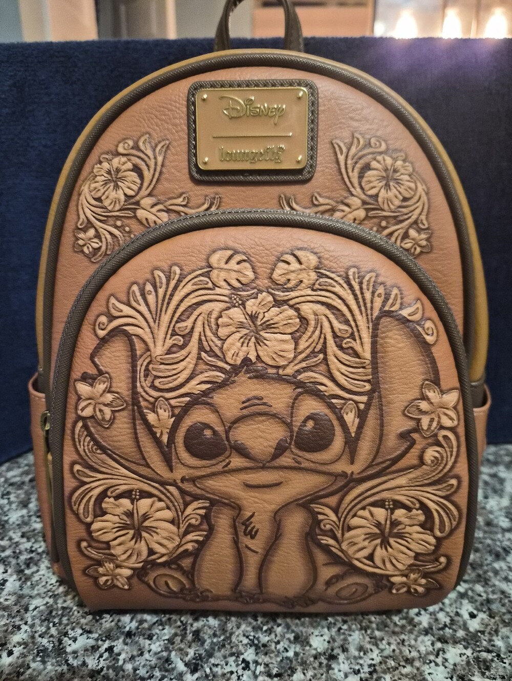 Loungefly Brown Embossed Stitch Floral Mini Backpack